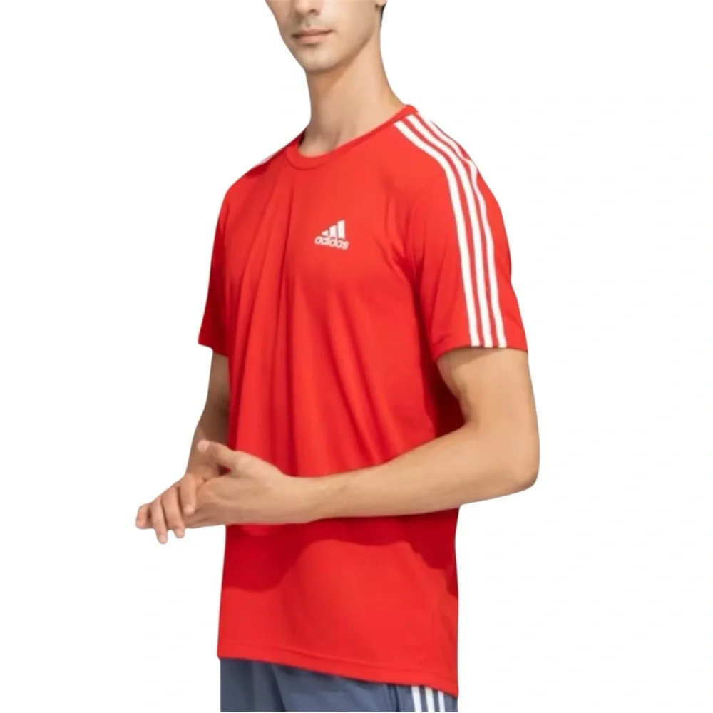 Adidas 3 Stripes Heather Red Tee Aeroready XL